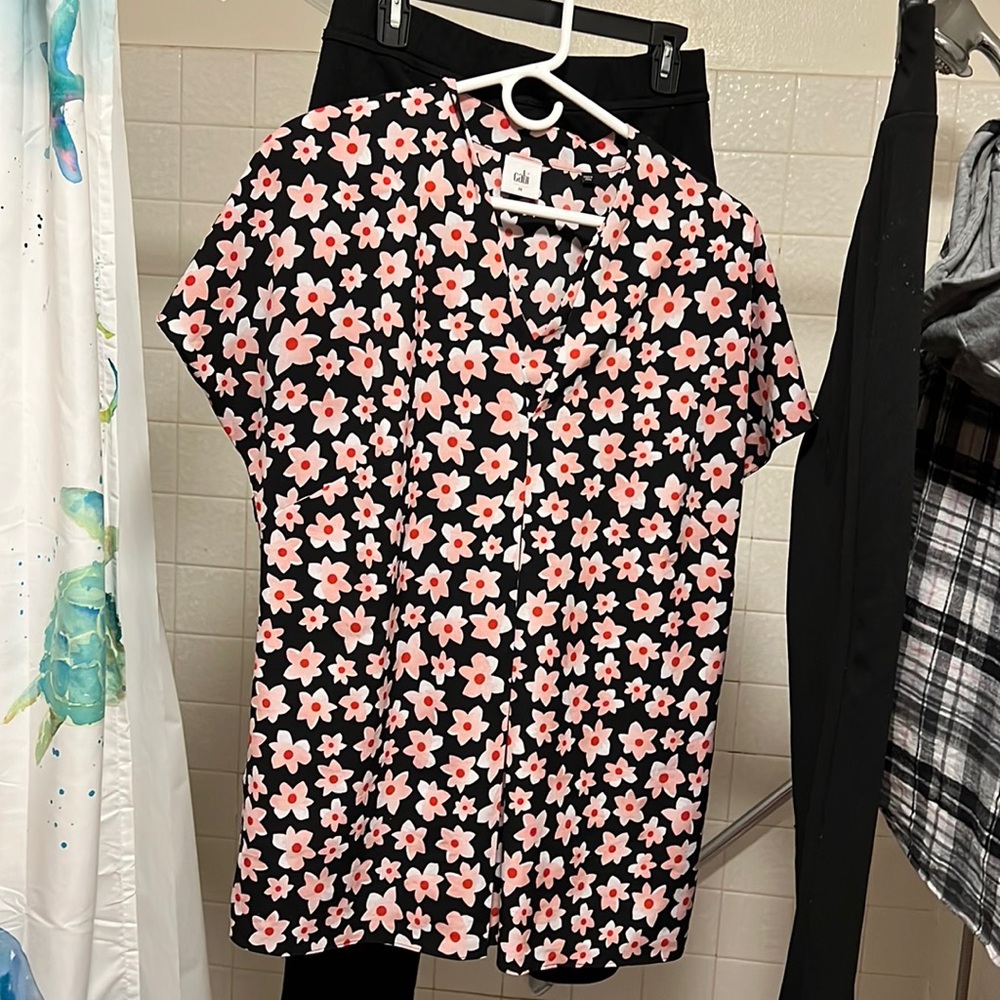 CAbi #5347 Harmony Floral Blouse Size M Blue/Pink NWOT